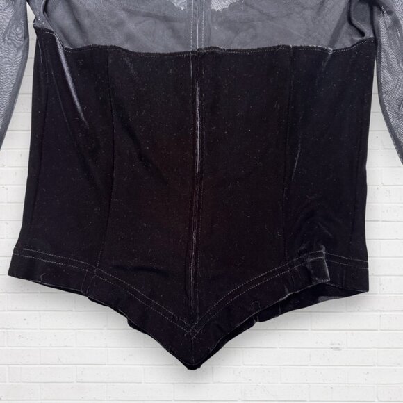CACHE Vintage Y2K Feminine Black Sheer Mesh Velvet Lace Mock Neck Top Blouse S - Picture 8 of 13